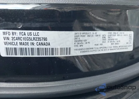 2020 Chrysler Pacifica Touring L Plus z USA, uszkodzony, nr VIN 2C4RC1EG5LR235790